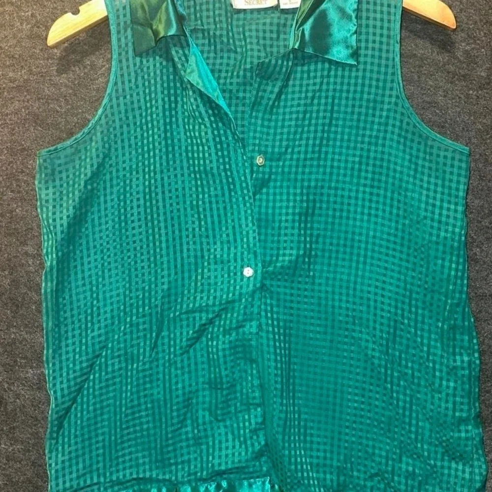 Victoria's Secret Gold Tag Pajama Set Satin Green Size Small Vintage VS gol